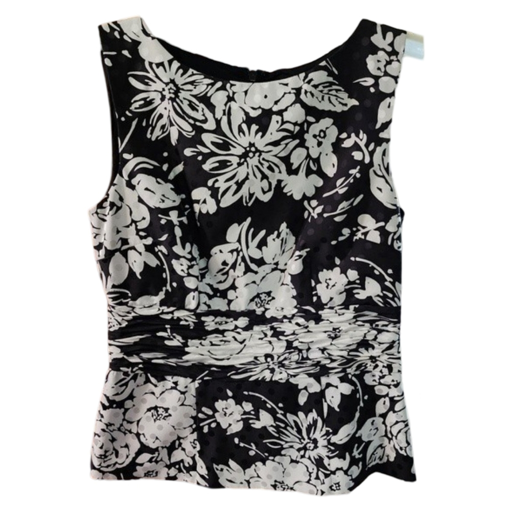 DAVID WARREN‎ Petites 100% Silk Black Floral Blouse Women's Size 2P Vintage
